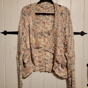 Military Hippy Cardigan Multicolor Dustressed Chunky Knit Boho Coastal Size S/M